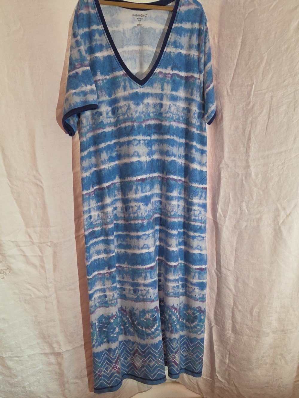 Blue Tie-Dye V-Neck Maxi Dress